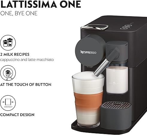 De'Longhi Nespresso Lattissima One EN510B, Automatic Coffee Maker, Single-Serve Capsule Coffee Machine, Automatic Frothed Milk, 19 Bar Pressure, Cappuccino, Latte, 1450W, Shadow Black